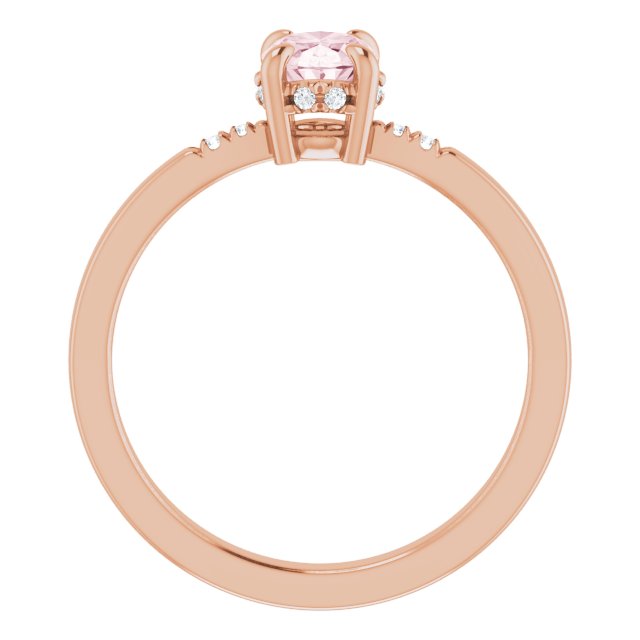 14K Gold Oval Natural Pink Morganite & Natural Diamond Accented French-Set Ring - Rose Gold - view 2