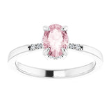 14K Gold Oval Natural Pink Morganite & Natural Diamond Accented French-Set Ring - White Gold - view 3