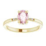 14K Gold Oval Natural Pink Morganite & Natural Diamond Accented French-Set Ring - Yellow Gold - view 3