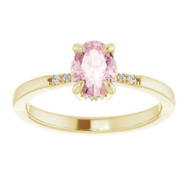 14K Gold Oval Natural Pink Morganite & Natural Diamond Accented French-Set Ring - Yellow Gold - view 3