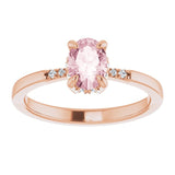 14K Gold Oval Natural Pink Morganite & Natural Diamond Accented French-Set Ring - Rose Gold - view 3