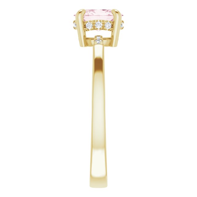 14K Gold Oval Natural Pink Morganite & Natural Diamond Accented French-Set Ring - Yellow Gold - view 4