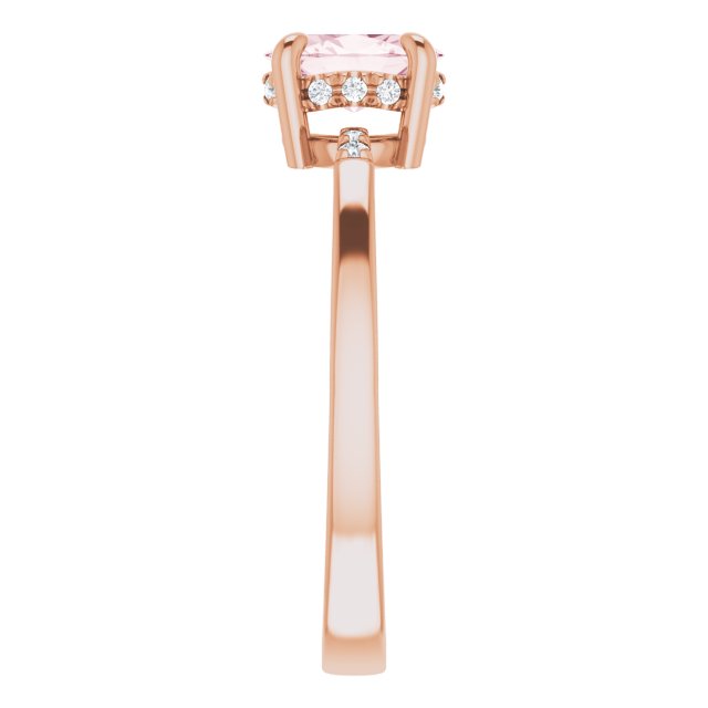 14K Gold Oval Natural Pink Morganite & Natural Diamond Accented French-Set Ring - Rose Gold - view 4