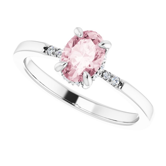 14K Gold Oval Natural Pink Morganite & Natural Diamond Accented French-Set Ring - White Gold - view 5