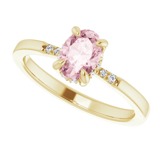 14K Gold Oval Natural Pink Morganite & Natural Diamond Accented French-Set Ring - Yellow Gold - view 5