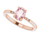 14K Gold Oval Natural Pink Morganite & Natural Diamond Accented French-Set Ring - Rose Gold - view 5