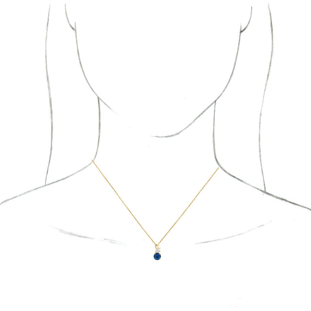 14K Gold Round Lab-Grown Blue Sapphire & Natural Diamond Accented Floral Necklace or Pendant - Yellow Gold - view 3