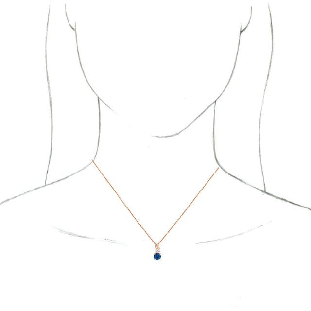 14K Gold Round Lab-Grown Blue Sapphire & Natural Diamond Accented Floral Necklace or Pendant - Rose Gold - view 3