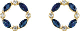 14K Gold Marquise Natural Blue Sapphire & Natural Diamond Accented Circle Earrings – 4x2mm - Yellow Gold - view 2