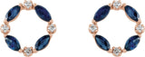 14K Gold Marquise Natural Blue Sapphire & Natural Diamond Accented Circle Earrings – 4x2mm - Rose Gold - view 2