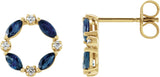 14K Gold Marquise Natural Blue Sapphire & Natural Diamond Accented Circle Earrings – 4x2mm - Yellow Gold