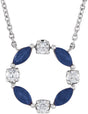 14K Gold Marquise Natural Blue Sapphire & Natural Diamond Accented Circle Necklace - White Gold