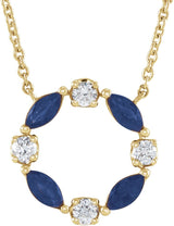 14K Gold Marquise Natural Blue Sapphire & Natural Diamond Accented Circle Necklace - Yellow Gold
