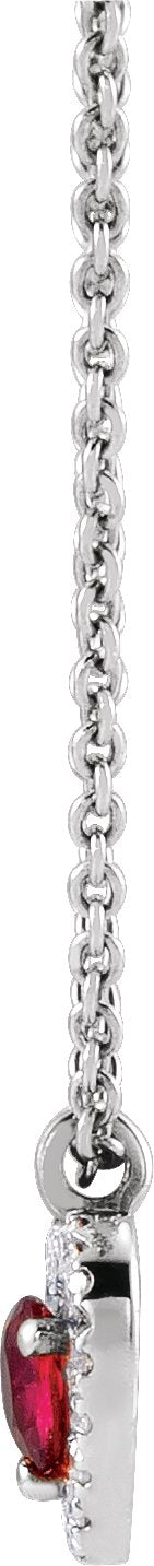 14K Gold Round Natural Ruby & Natural Diamond Accented Heart Necklace - White Gold - view 2