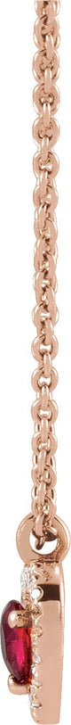 14K Gold Round Natural Ruby & Natural Diamond Accented Heart Necklace - Rose Gold - view 2
