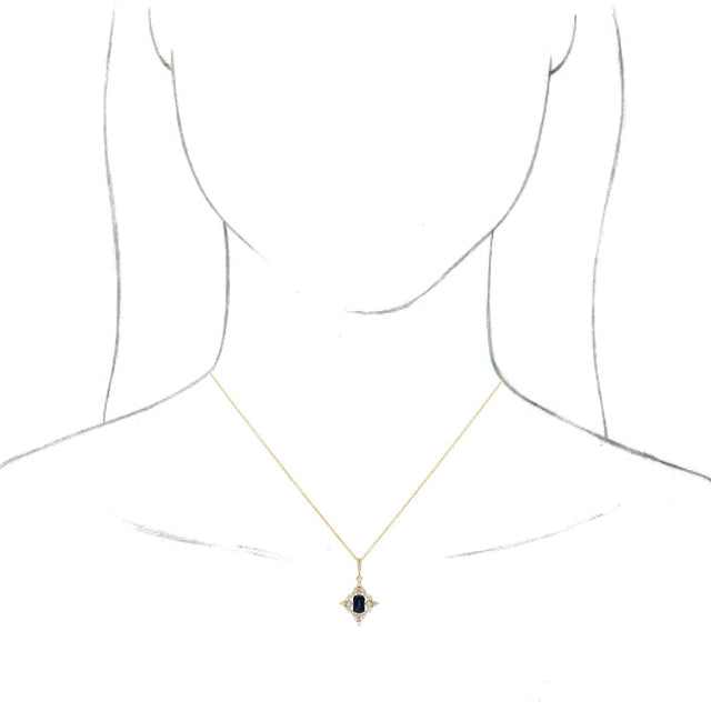 14K Gold Emerald Natural Blue Sapphire & Natural Diamond Halo-Style Necklace or Pendant - White Gold - view 3