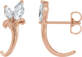 14K Gold Marquise Natural White Sapphire Floral J-Hoop Earrings - Rose Gold