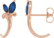 14K Gold Marquise Natural Blue Sapphire Floral J-Hoop Earrings - Rose Gold