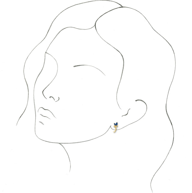 14K Gold Marquise Natural Blue Sapphire Floral J-Hoop Earrings - Rose Gold - view 2