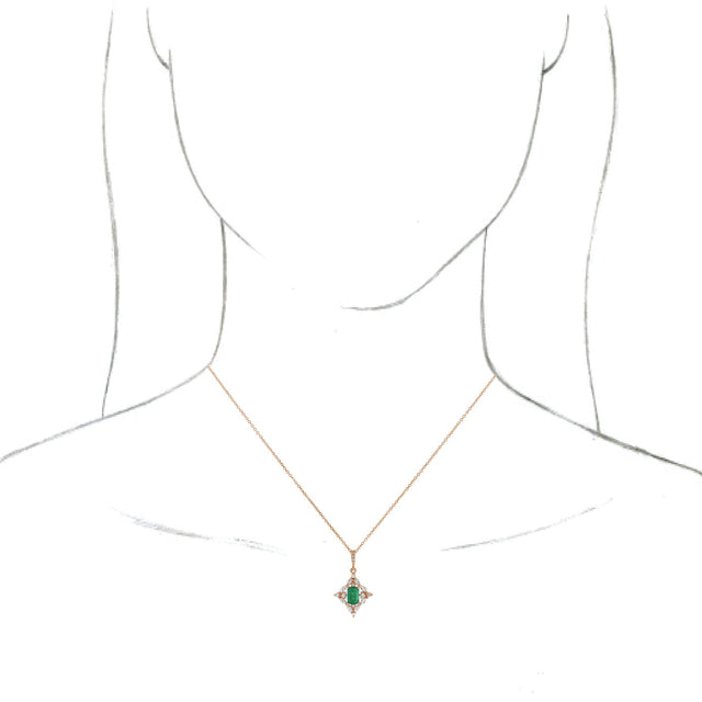 14K Gold Emerald Natural Emerald & Natural Diamond Halo-Style Necklace or Pendant – 1/3 CTW - Rose Gold - view 3