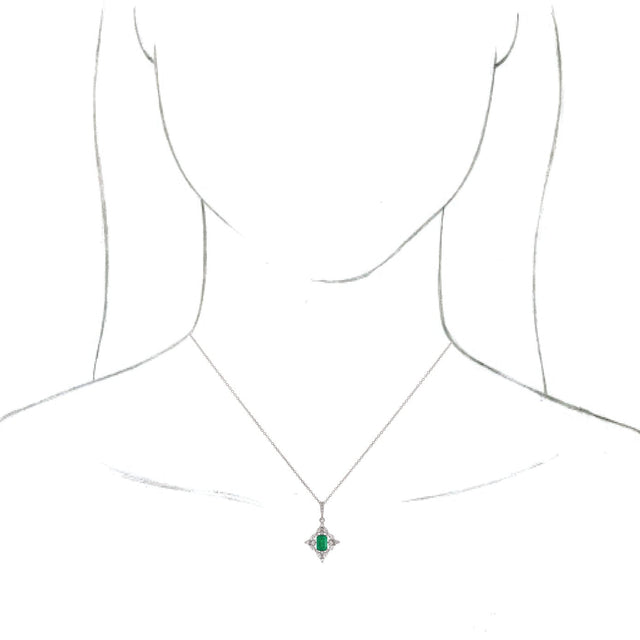 14K Gold Emerald Natural Emerald & Natural Diamond Halo-Style Necklace or Pendant – 1/3 CTW - White Gold - view 3
