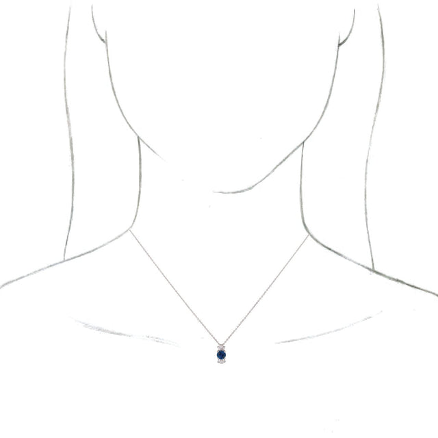 14K Gold Round Natural Blue Sapphire & Natural Diamond Accented Necklace or Pendant – 1/6 CTW - White Gold - view 3