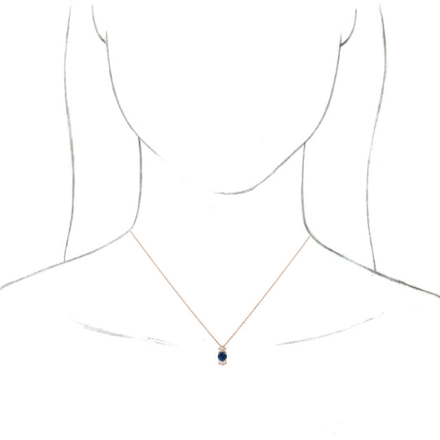 14K Gold Round Lab-Grown Blue Sapphire & Natural Diamond Accented Necklace or Pendant – 1/6 CTW - Rose Gold - view 3