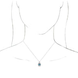 14K Gold Oval Natural Aquamarine Halo-Style Necklace or Pendant - White Gold - view 6