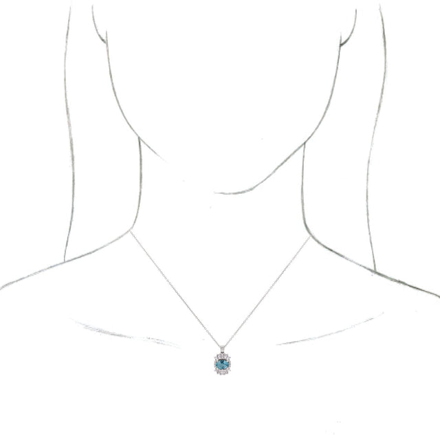 14K Gold Oval Natural Aquamarine Halo-Style Necklace or Pendant - White Gold - view 6