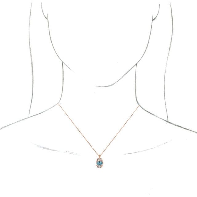 14K Gold Oval Natural Aquamarine Halo-Style Necklace or Pendant - Rose Gold - view 6