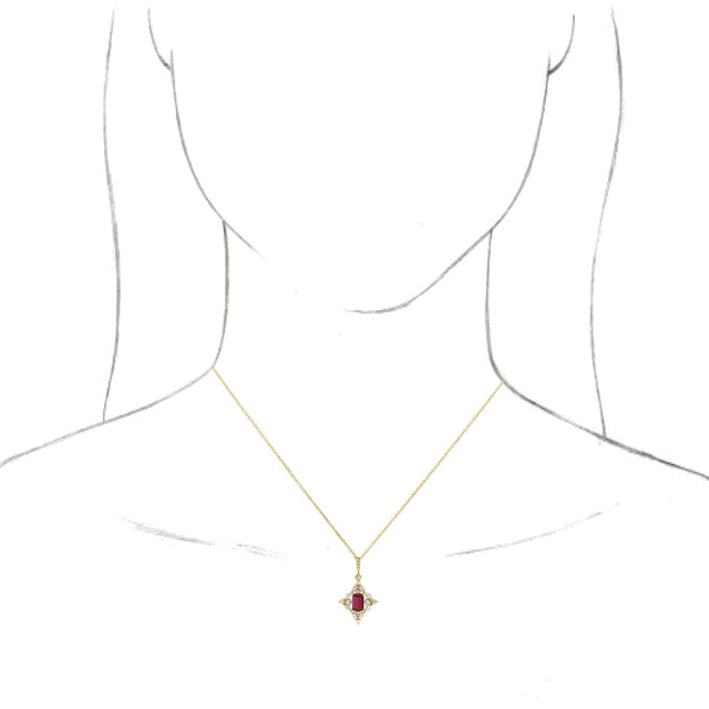 14K Gold Emerald Natural Ruby & Natural Diamond Halo-Style Necklace or Pendant - Yellow Gold - view 3
