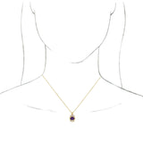 14K Gold Oval Natural Amethyst Halo-Style Necklace or Pendant - Yellow Gold - view 6