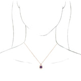 14K Gold Oval Natural Amethyst Halo-Style Necklace or Pendant - Rose Gold - view 6