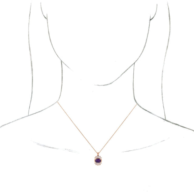 14K Gold Oval Natural Amethyst Halo-Style Necklace or Pendant - Rose Gold - view 6