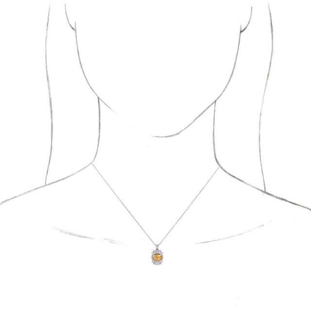 Platinum Oval Natural Citrine Halo-Style Necklace or Pendant - view 6