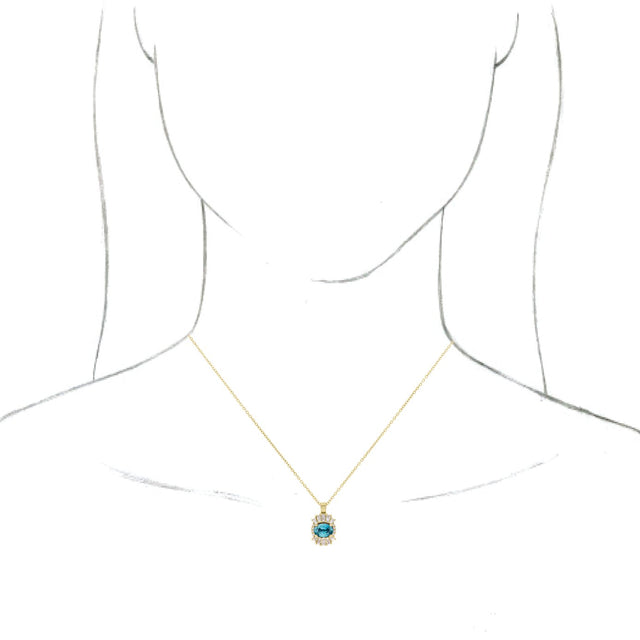 14K Gold Oval Natural Blue Zircon Halo-Style Necklace or Pendant - Yellow Gold - view 6