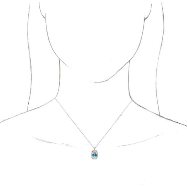 Platinum Oval Natural Blue Zircon Halo-Style Necklace or Pendant - view 6