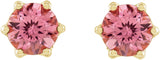 14K Gold Natural Pink Tourmaline & Natural Diamond Round 6-Prong Accented Crown Stud Earrings - Yellow Gold - view 2