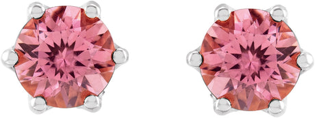 Platinum Natural Pink Tourmaline & Natural Diamond Round 6-Prong Accented Crown Stud Earrings - view 2