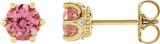 14K Gold Natural Pink Tourmaline & Natural Diamond Round 6-Prong Accented Crown Stud Earrings - Yellow Gold