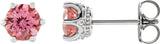 Platinum Natural Pink Tourmaline & Natural Diamond Round 6-Prong Accented Crown Stud Earrings