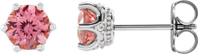 Platinum Natural Pink Tourmaline & Natural Diamond Round 6-Prong Accented Crown Stud Earrings