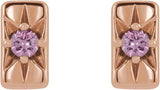 14K Gold Round Natural Pink Sapphire Accented Bar Earrings - Rose Gold - view 4