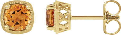 14K Gold Natural Citrine Round 4-Prong Earrings - Yellow Gold