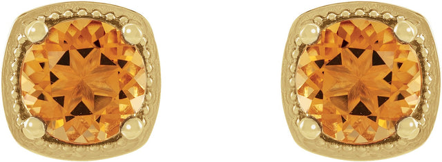 14K Gold Natural Citrine Round 4-Prong Earrings - Yellow Gold - view 2