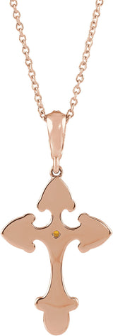 14K Gold Round Natural Citrine Cross Necklace or Pendant - Rose Gold - view 6