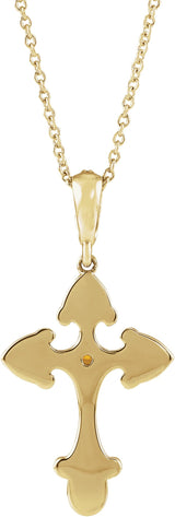 14K Gold Round Natural Citrine Cross Necklace or Pendant - Yellow Gold - view 6