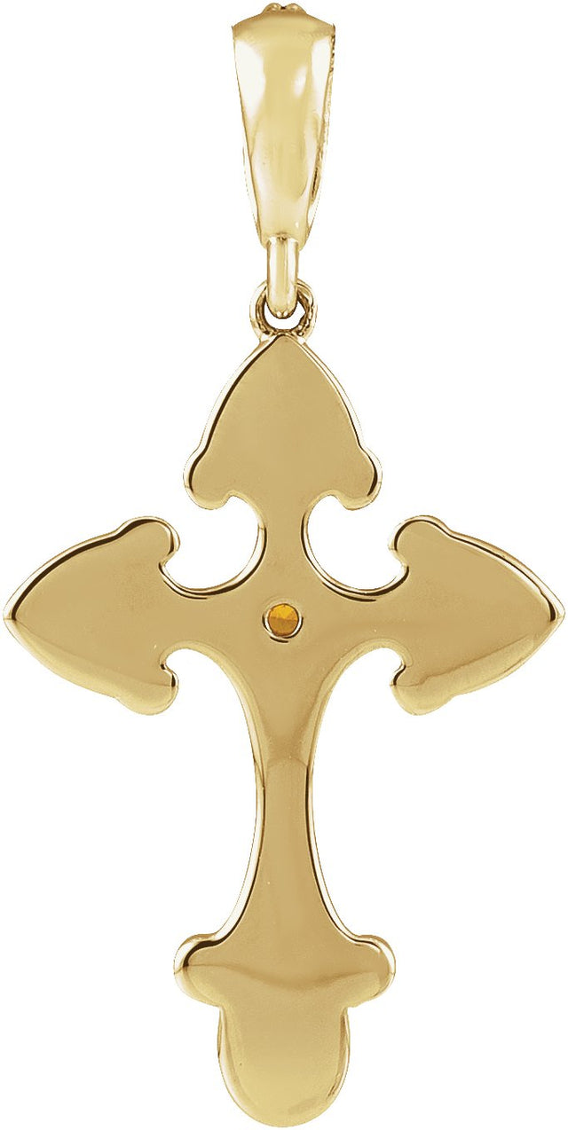 14K Gold Round Natural Citrine Cross Necklace or Pendant - Yellow Gold - view 6