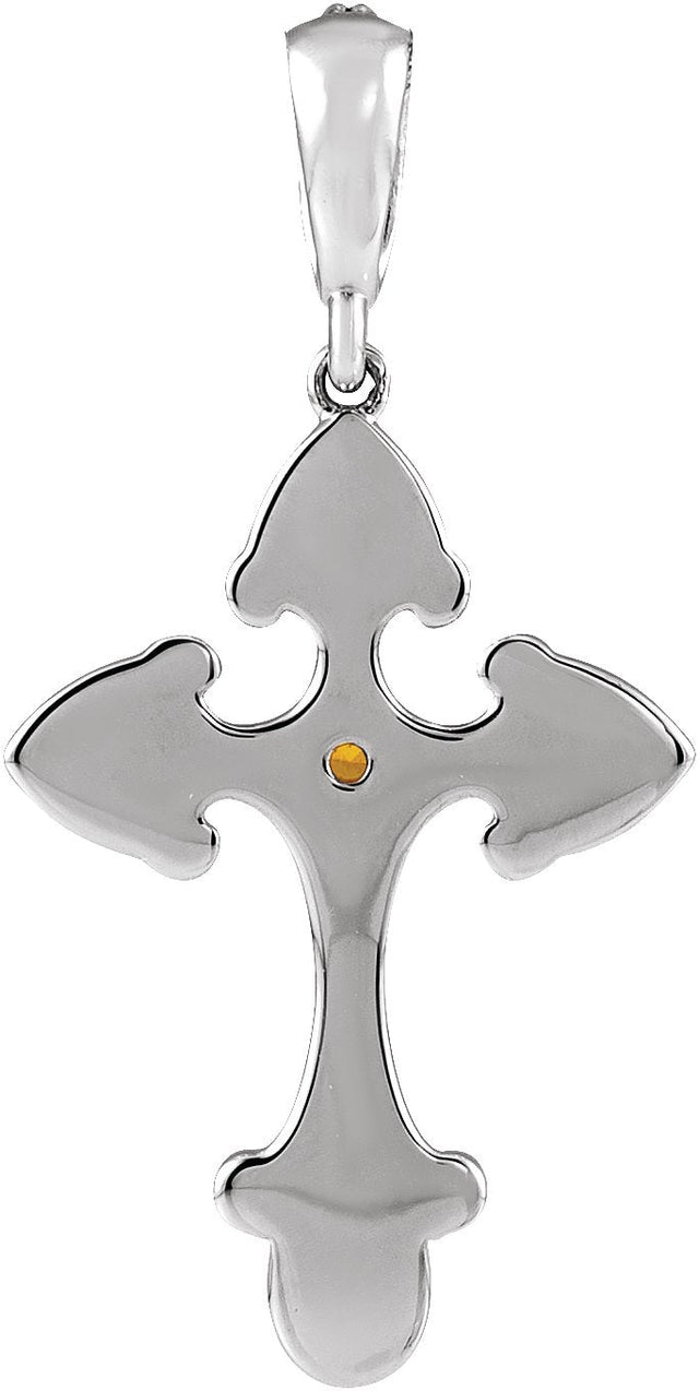 14K Gold Round Natural Citrine Cross Necklace or Pendant - White Gold - view 6