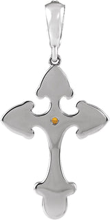 Platinum Round Natural Citrine Cross Necklace or Pendant - view 6